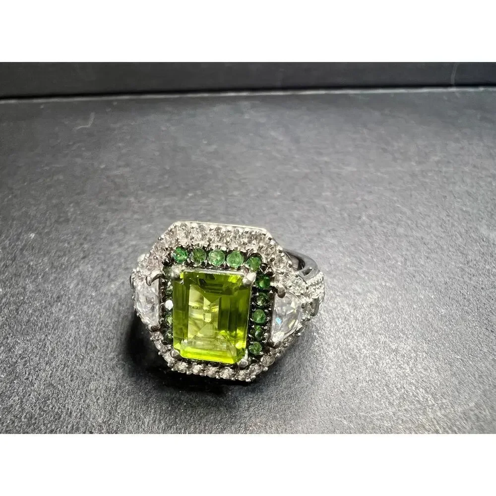 D’Joy Peridot Tsavorite Zircon Halo Ring 4.30ctw Sz 8